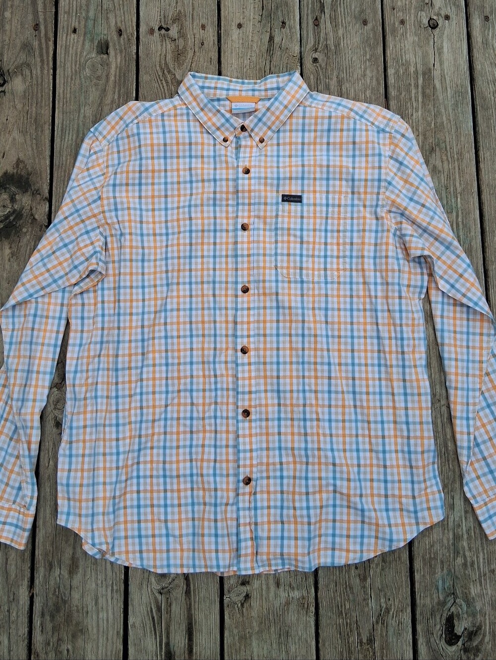 Columbia Men's Orange & Blue Plaid Button-Down Shirt XL